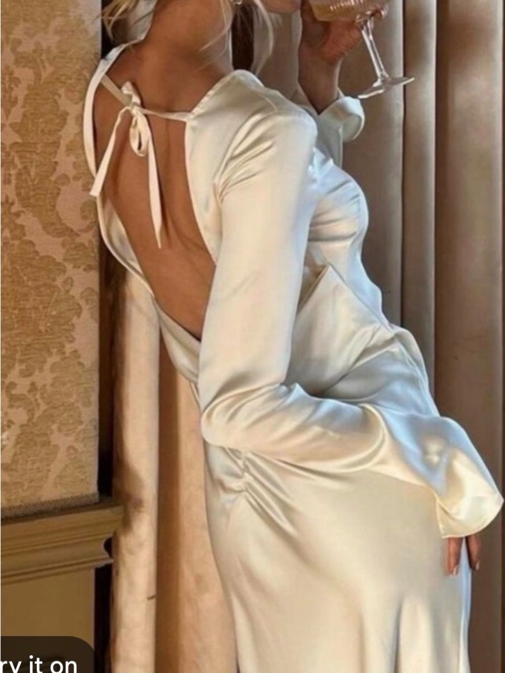 WeWoreWhat Ivory Satin Backless Tie-Back Gown